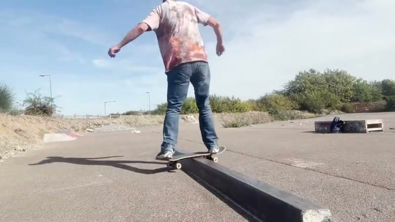 Slappy Boardslide - Slide the underneath of my deck along a low curb or rail